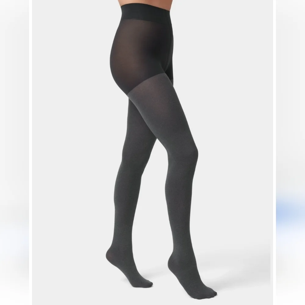 2 Pack Hue Super Opaque Control Top Tights Graphite Heather Size 3